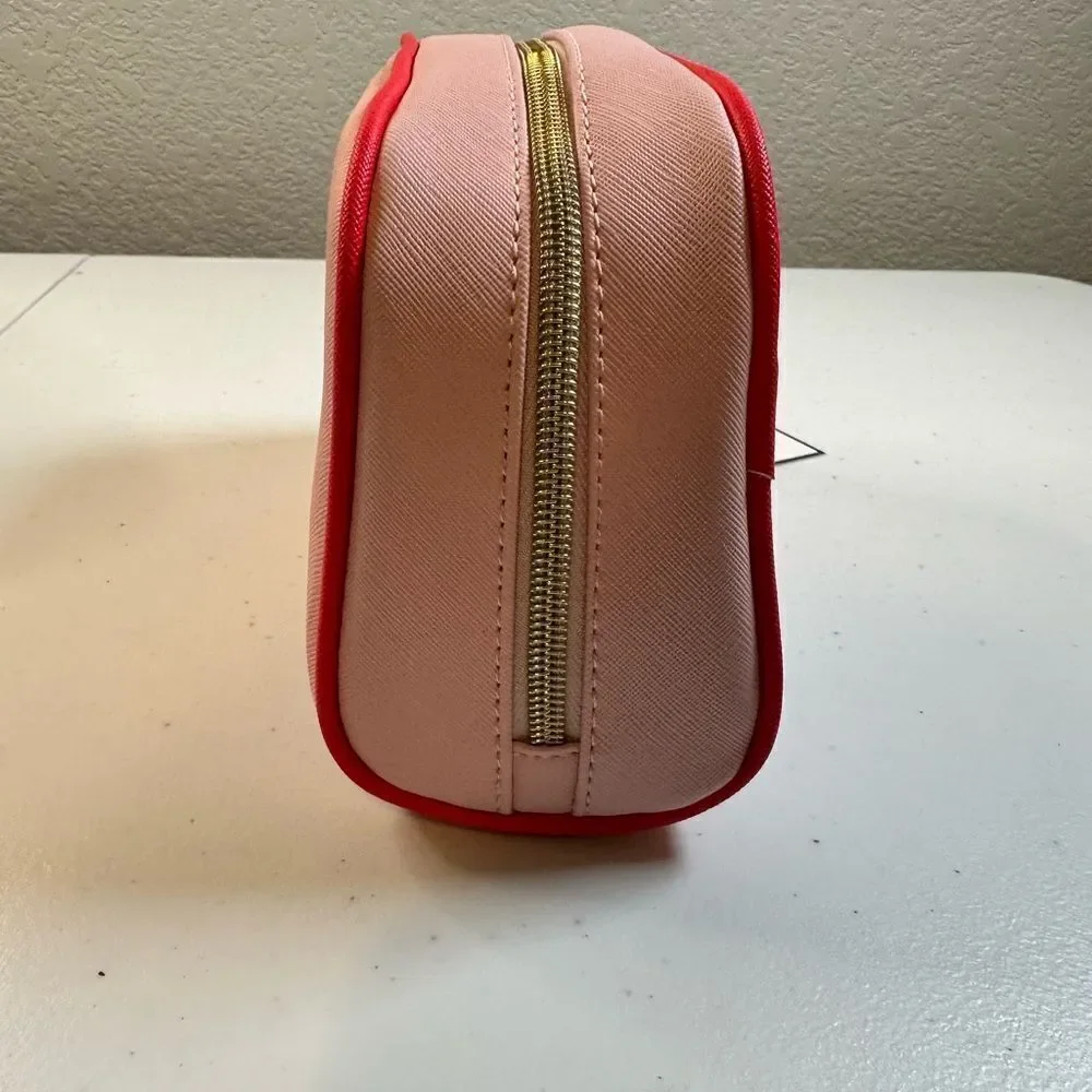 NWT Dabney Lee Pink Faux Leather Makeup Cosmetic Bag Top Zip “Feeling Pretty”